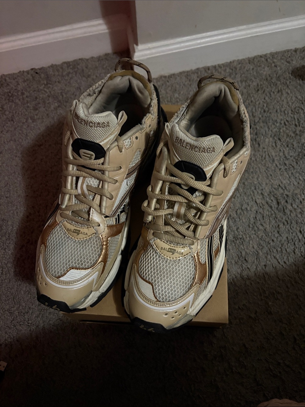 Balenciaga Cream Beige Layered Mesh Runner Sneakers - Picture 2 of 3